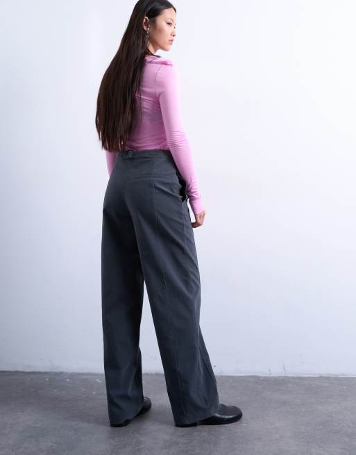 Topshop faux-suede wide leg pants with seam detail in slate ASOS