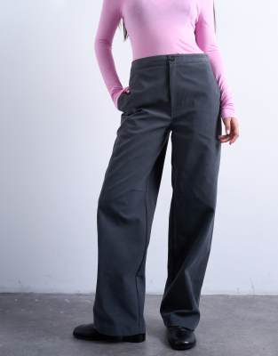 Topshop Faux Suede Wide Leg Pants With Seam Detailing In Animal Print
