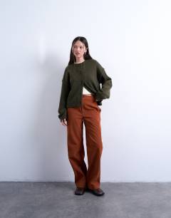 Faux suede wide leg trouser with seam detail in rust