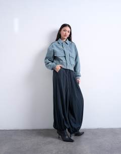 Faux suede zip through jacket with patch pockets in blue