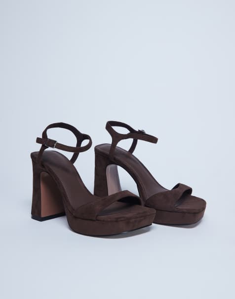 Topshop Faye chunky platform heeled sandal in chocolate - view 1