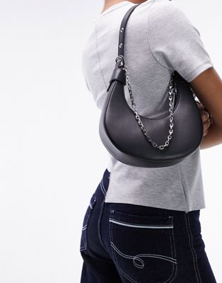 Topshop Faye curved chain shoulder bag in black
