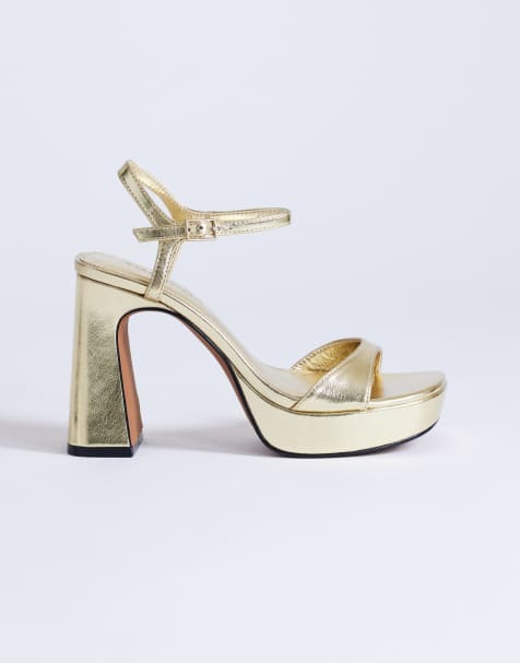 Topshop - Faye - Sandales à plateforme et talon haut en deux parties - Doré - view 1