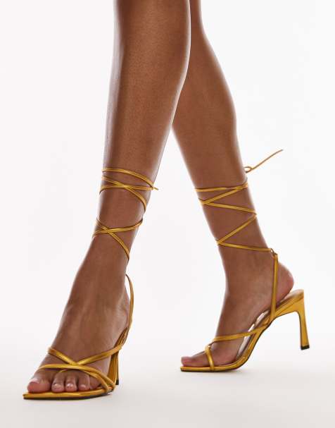 Topshop - Faye - Sandales larges à talon haut et lanières - Doré - view 1