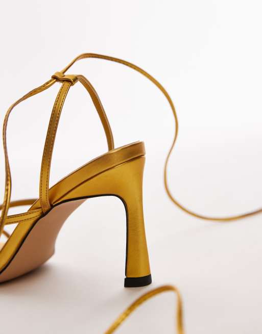 Topshop Faye strappy high heeled sandals in gold ASOS