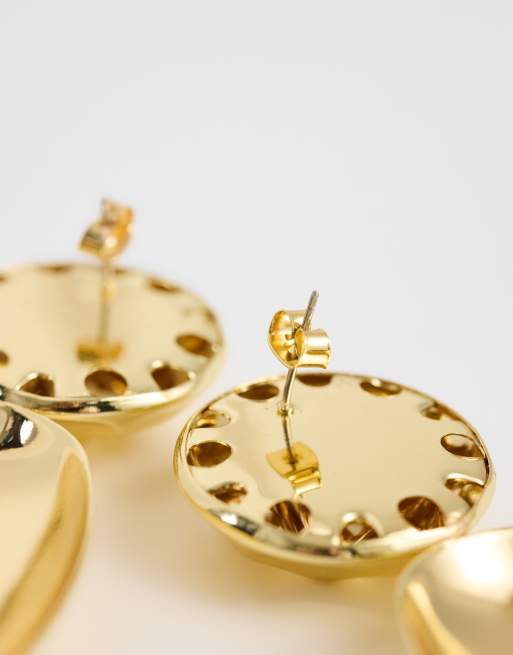 Topshop Faye stud drop earrings in gold, 3 of 4