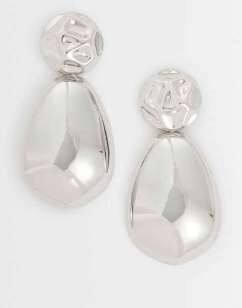 Topshop Faye stud drop earrings in silver - view 1