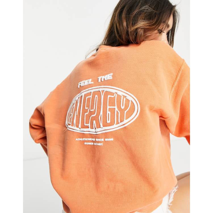 Topshop feel the energy graphic vintage style sweat in orange