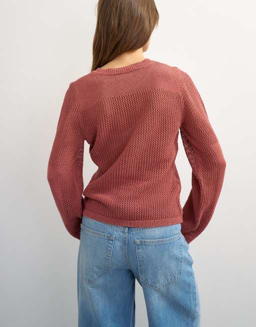 Topshop fein gestricktes Henley-Oberteil in Rostrot, 3 von 4