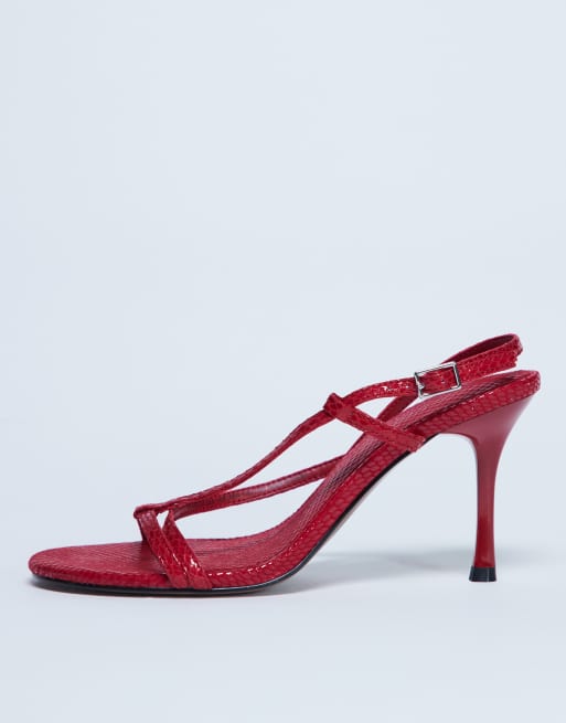 Topshop – Felicity – Czerwone sandały na obcasie z paseczków z imitacji skóry węża