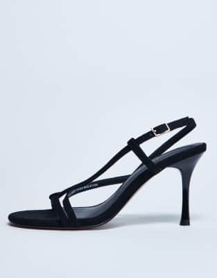Topshop - Felicity - Riemchen-Sandaletten aus Wildlederimitat in Schwarz mit hohem Absatz