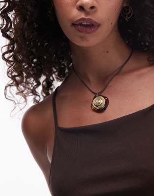 Topshop Felix Cord Necklace With Textured Pendant