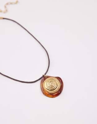 Topshop Felix Cord Necklace With Textured Pendant In Black