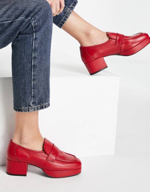 Manøvre vi kubiske Topshop Felix Heeled Loafer Shoe in Red | ASOS