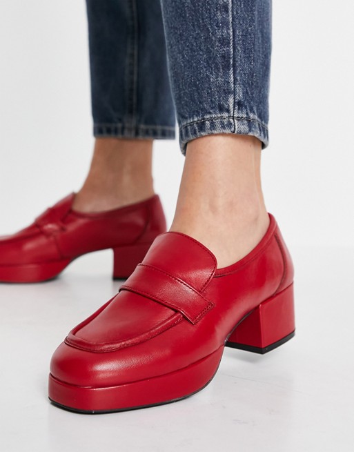 Topshop Felix heeled loafer shoe in red