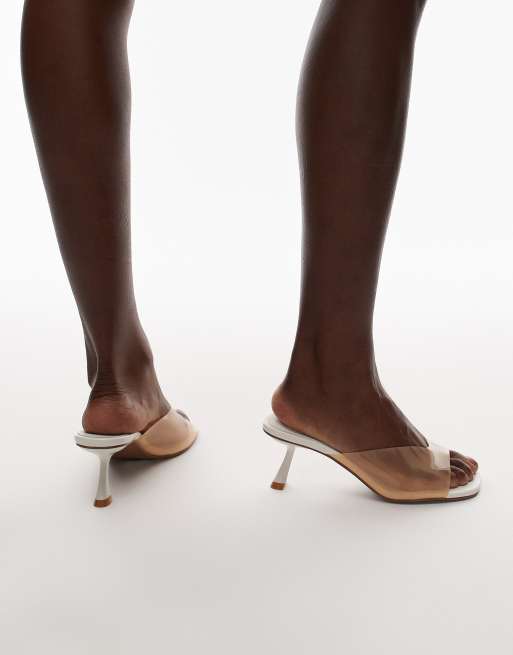 Topshop Felix high acrylic heeled mules in cream, 3 of 4