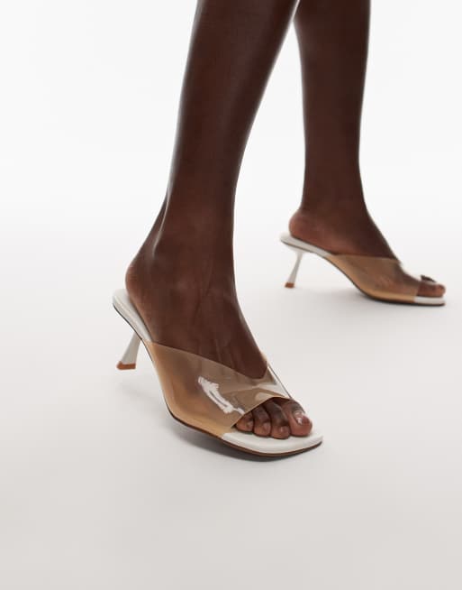 Topshop Felix high perspex heeled mule in cream