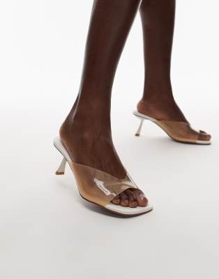 Topshop - Felix - Transparente Mules in Creme mit hohem Absatz-Weiß