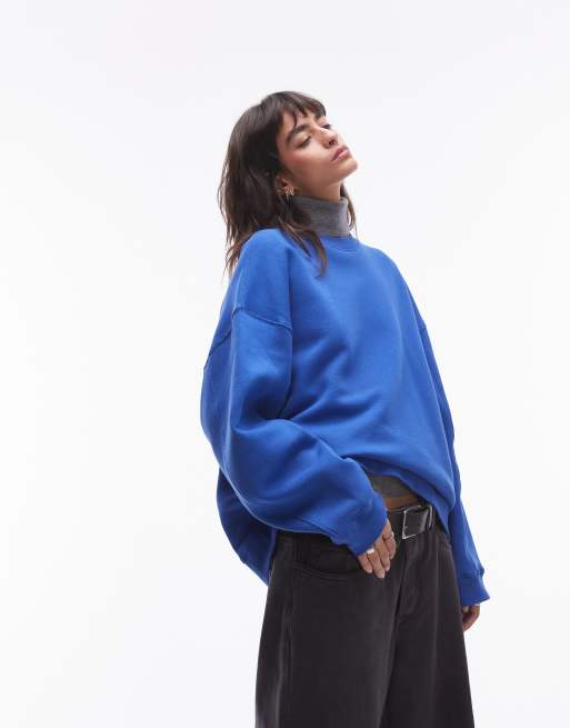 Topshop - Felpa blu premium con cuciture a vista