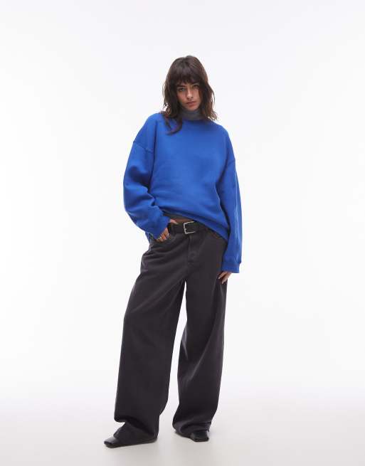 Topshop - Felpa blu premium con cuciture a vista, 2 di 4