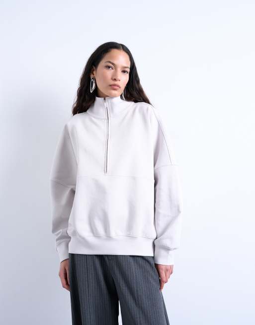 Topshop - Felpa color pietra a maniche lunghe con collo a imbuto e zip