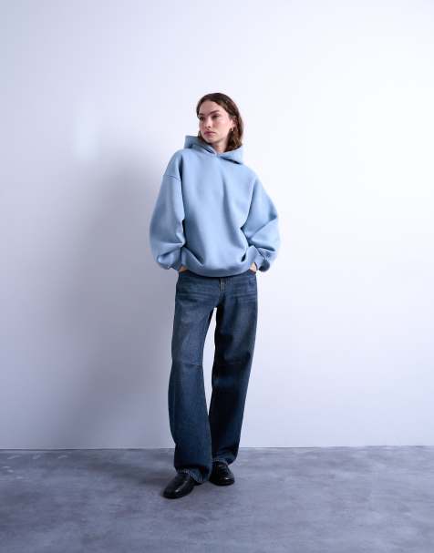 Topshop - Felpa con cappuccio blu con maniche a palloncino - view 1