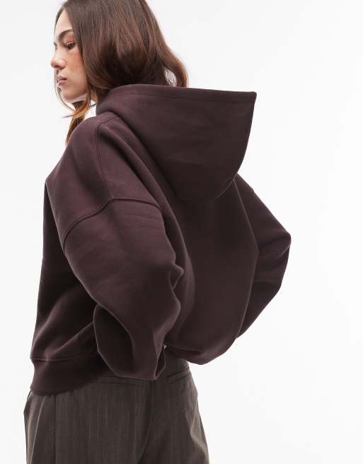 Topshop - Felpa con cappuccio bordeaux scuro con cuciture, 3 di 4