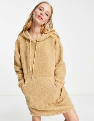Topshop - Felpa con cappuccio da casa in pile borg color cammello