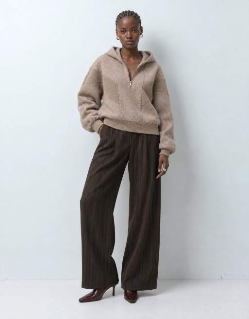 Topshop felpa con cappuccio in pile borg con pannelli e zip, color avena, 9 di 9