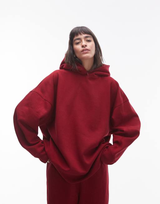 Topshop - Felpa con cappuccio oversize premium bordeaux in coordinato