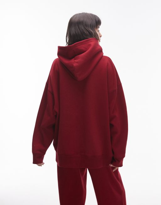 Topshop - Felpa con cappuccio oversize premium bordeaux in coordinato, 2 di 4