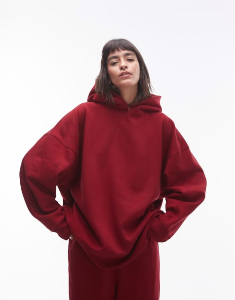 Topshop - Felpa con cappuccio oversize premium bordeaux in coordinato - view 1