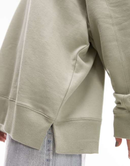 Topshop - Felpa con cappuccio oversize premium color salvia, 3 di 4