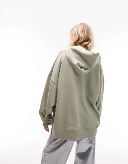 Topshop - Felpa con cappuccio oversize premium color salvia, 4 di 4