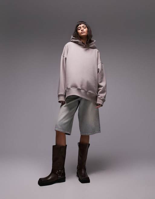 Topshop - Felpa con cappuccio oversize premium color talpa