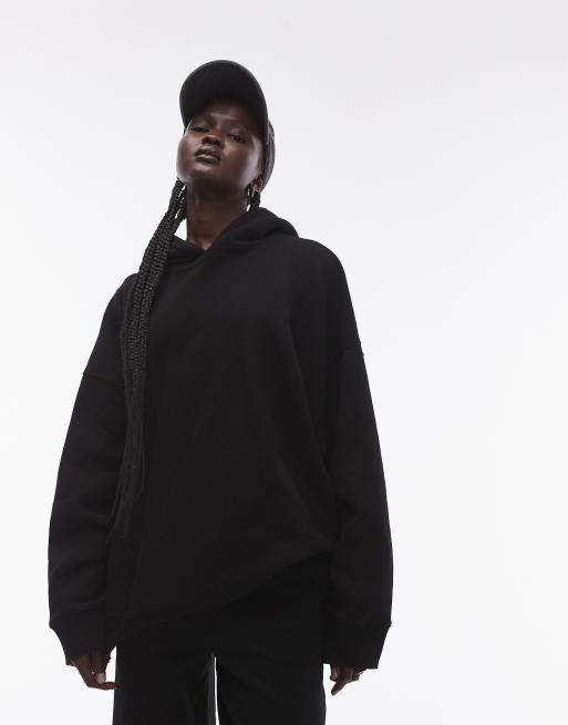Topshop - Felpa con cappuccio oversize premium nera in coordinato