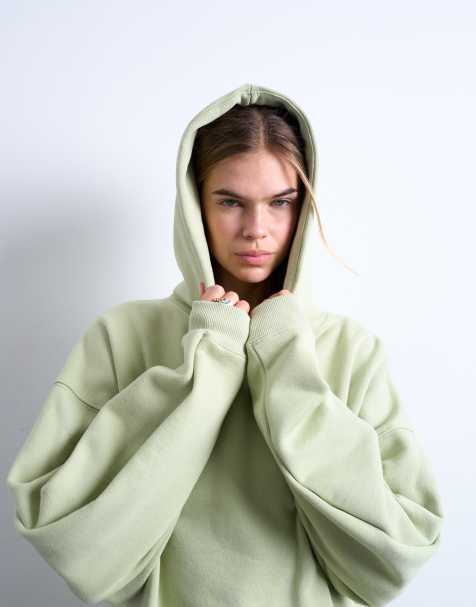 Topshop - Felpa con cappuccio oversize premium pesante verde chiaro - view 1