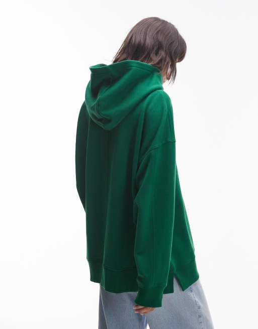 Topshop - Felpa con cappuccio oversize premium verde, 4 di 4