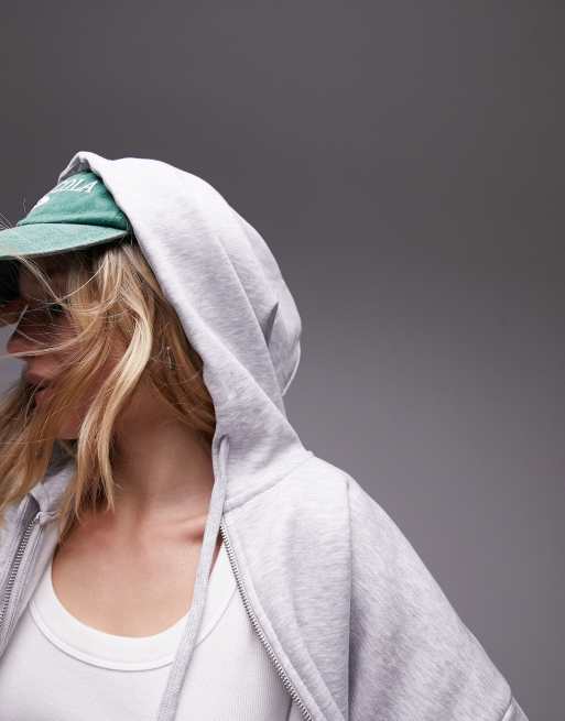 Topshop - Felpa con cappuccio premium grigio mélange con zip, 4 di 4