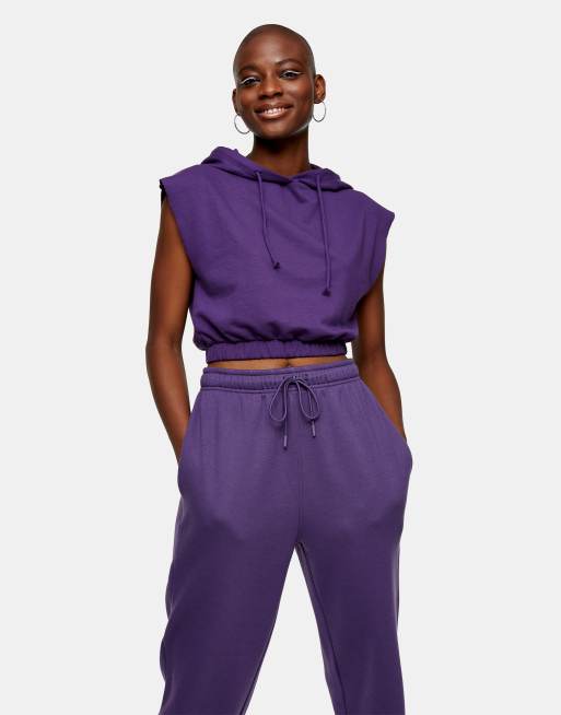 Topshop - Felpa con cappuccio senza maniche viola