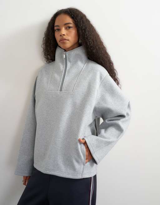 Topshop felpa con collo a lupetto e zip corta grigio chiaro, 2 di 4