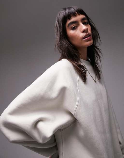 Topshop - Felpa girocollo premium color pietra oversize