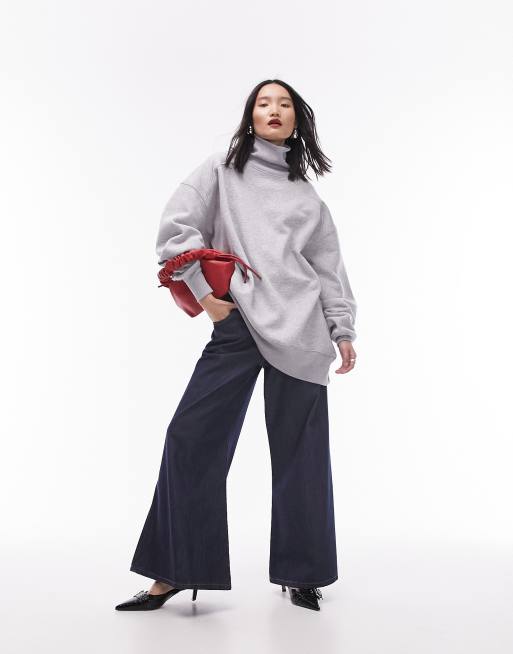 Topshop - Felpa grigia super oversize con scollo a imbuto