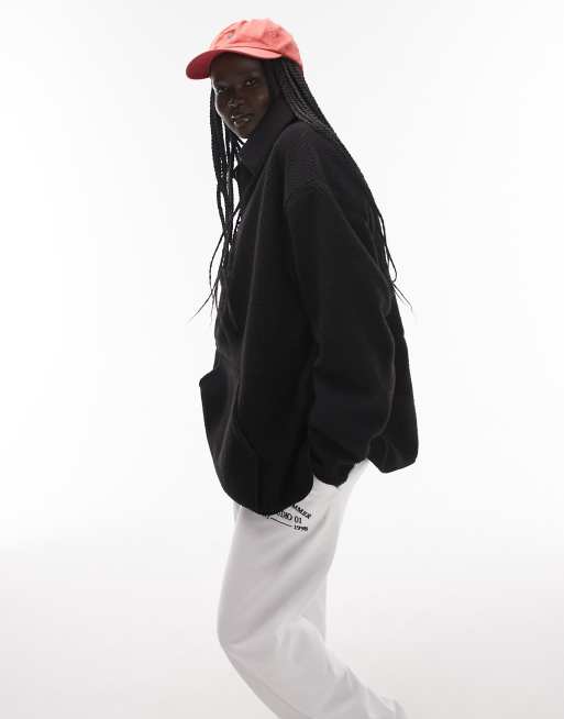 Topshop - Felpa in pile borg nero con colletto con zip