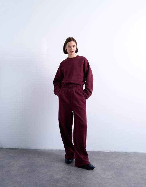 Topshop - Felpa minimal oversize bordeaux con polsini lunghi, 3 di 4