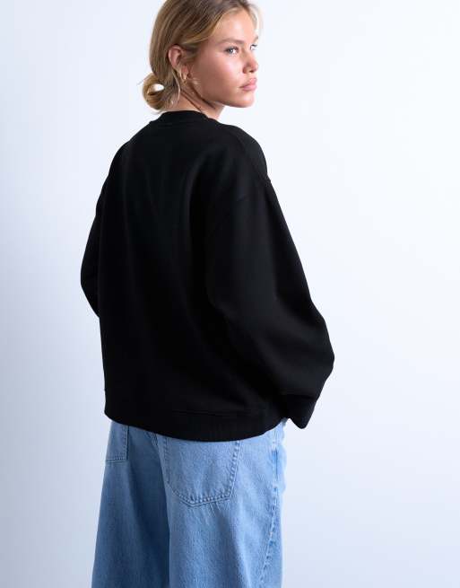 Topshop - Felpa minimal oversize nera con polsini lunghi, 2 di 4