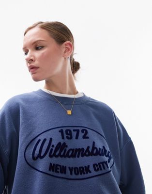 Topshop graphic New York 1975 oversized sweat in blue - ASOS Price Checker