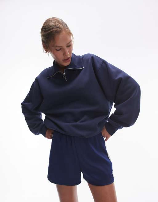 Topshop - Felpa oversize blu navy con zip corta