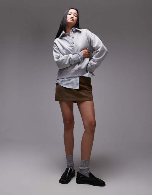 Topshop - Felpa oversize grigia stile polo, 2 di 4