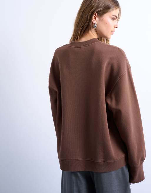 Topshop - Felpa oversize marrone cioccolato con grafica NYC, 3 di 4